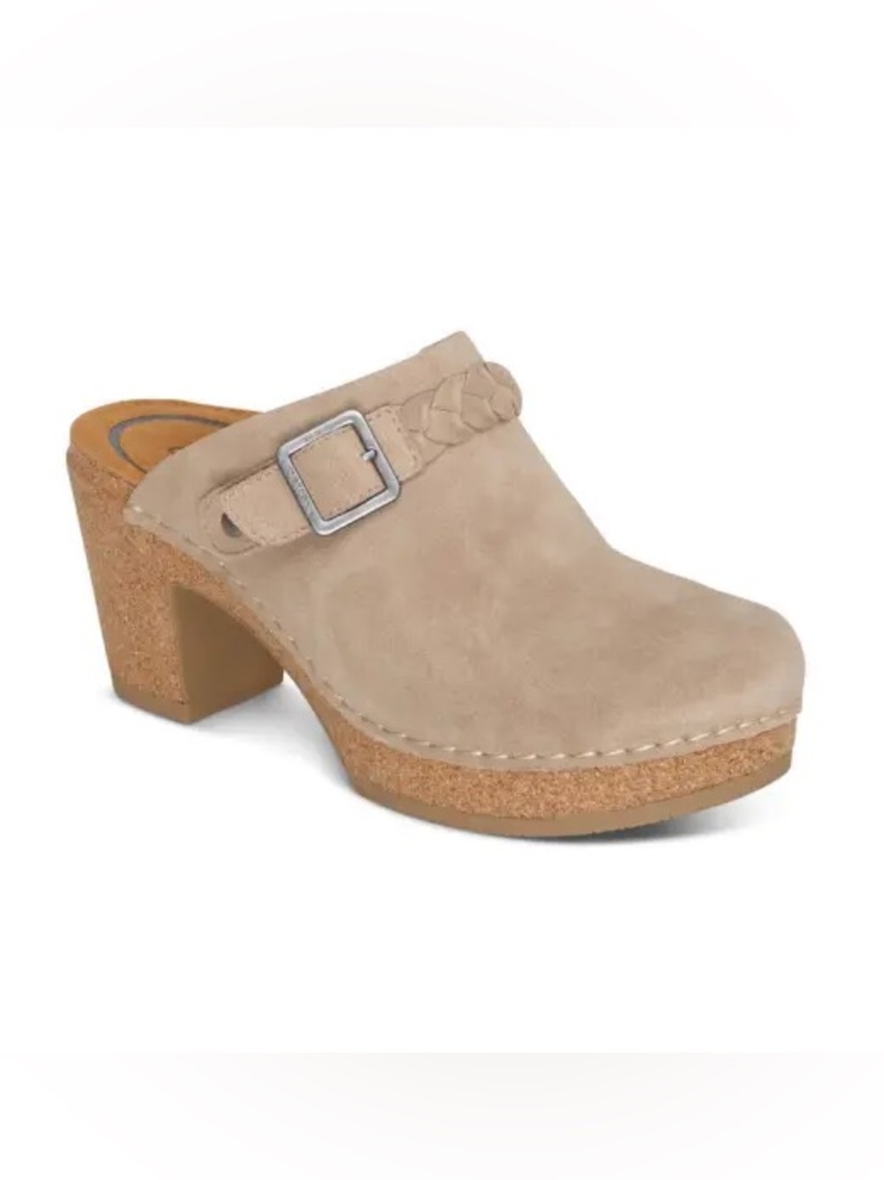 Aetrex Corey Suede Braided Cork Heel Clogs Taupe Women’s Size 10 Comfort